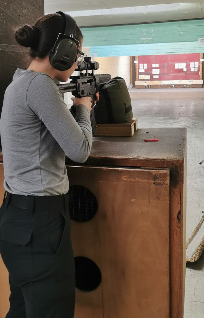 Precision shooting session focusing on firearm safety and handling